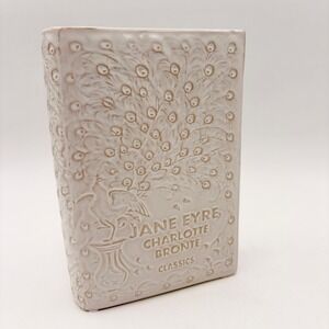 Timeless Beauty Jane Eyre Charlotte Bronte Ceramic Book Vase Cream Peacock